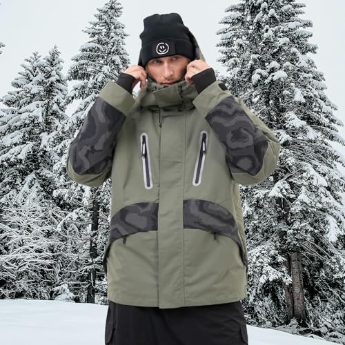 SNOWVERB Jaqueta de neve masculina camuflada refletiva à prova d'água, isolada, quente, para snowbo
