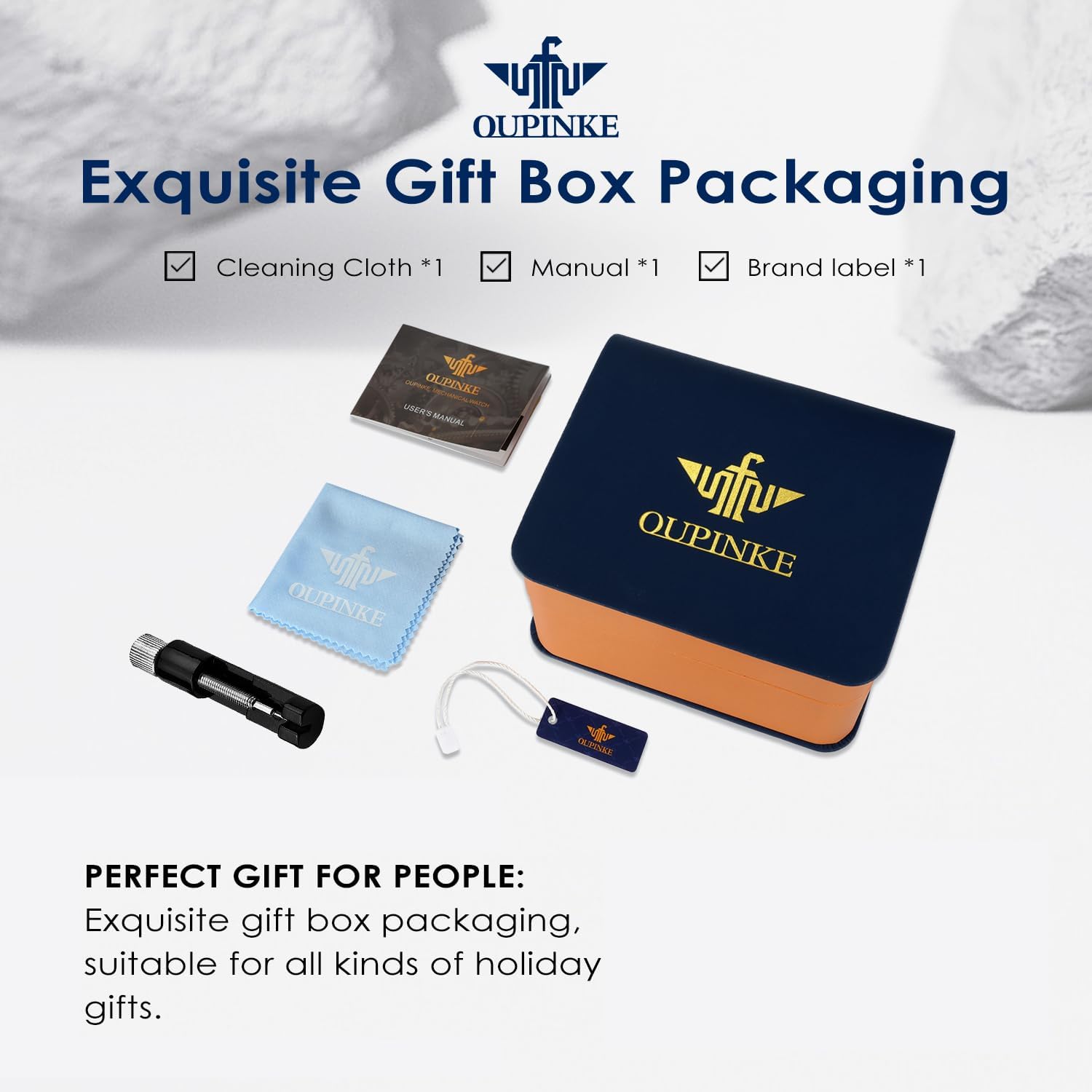 OUPINKE Watch for Men Automatic Wristwatch Sapphire Crystal Calendar Skeleton Luminous 3D Dial with 5ATM Waterproof Luxury Tungsten Steel Strap