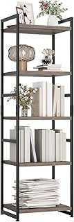 fevarbord Living Room Bookcase, 5 Tiers Bookshelf, Shelving Unit, Freestanding Storage Rack, Industrial Display Shelf with Metal Frame, Storage Shelf for Home Office, 45x35x150cm