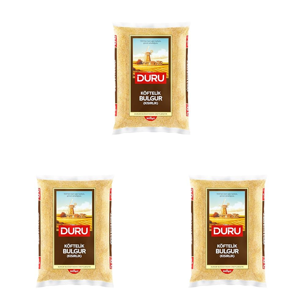 Duru Köftelik Bulgur5 Kg, Doğal Taş Değirmende Üretilmiş, Yüksek Lif ve Protein Kaynağı, Düşük Yağ ve Şeker (3 paketi)