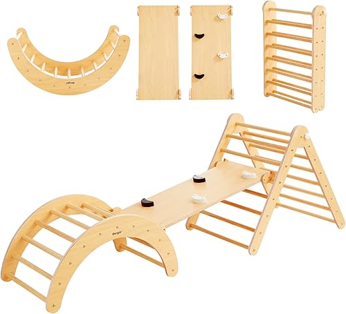 Beright Pikler Triángulo 5 en 1 - Escalera plegable para escalar con rampa, juguetes de escalada en interiores para niños, gimnasio de juegos,