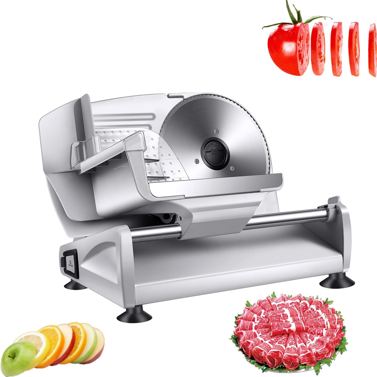 HmLtd Affettatrice per Carne,Affettatrice per Alimenti in Acciaio Inossidabile,Affettatrice per Frutta da 200 W,Spessore Regolabile,Non Richiede azionamento Elettrico,Protezione Blocco Bambini,per