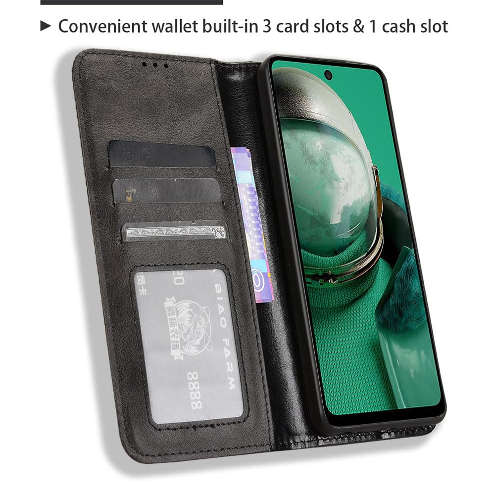 COMAKU Compatible with HMD Pulse Pro Case Leather - Flip Cover Protection magnetic Phone Case wallet with Card Holder - Black - Image 4