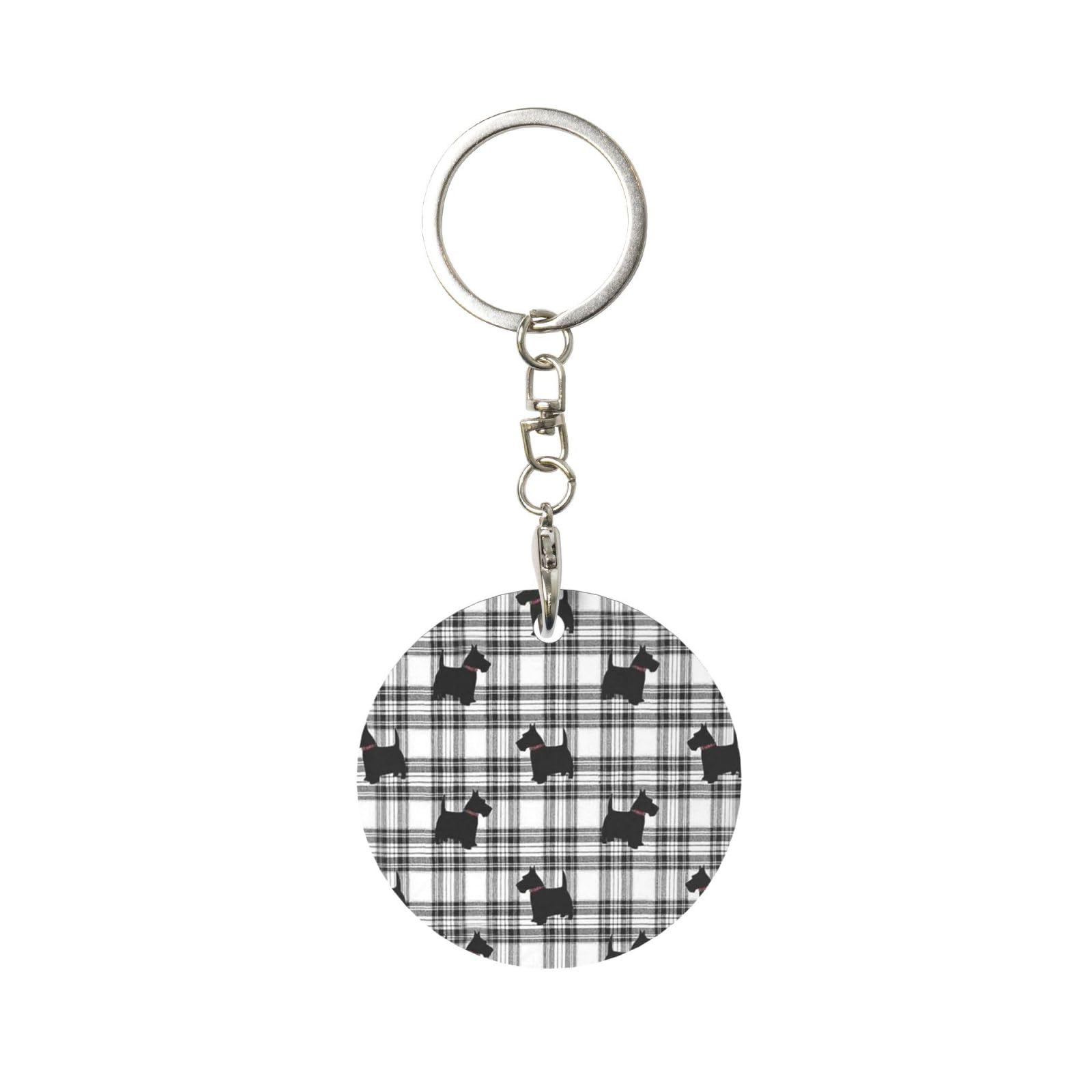 Egomed Unisex As Picture Round Metal Keychain, Metal Keychains Keyring Car Key Chain Ring Holder 1 Pc, Scottish Terrier Plaid Scotty Dog