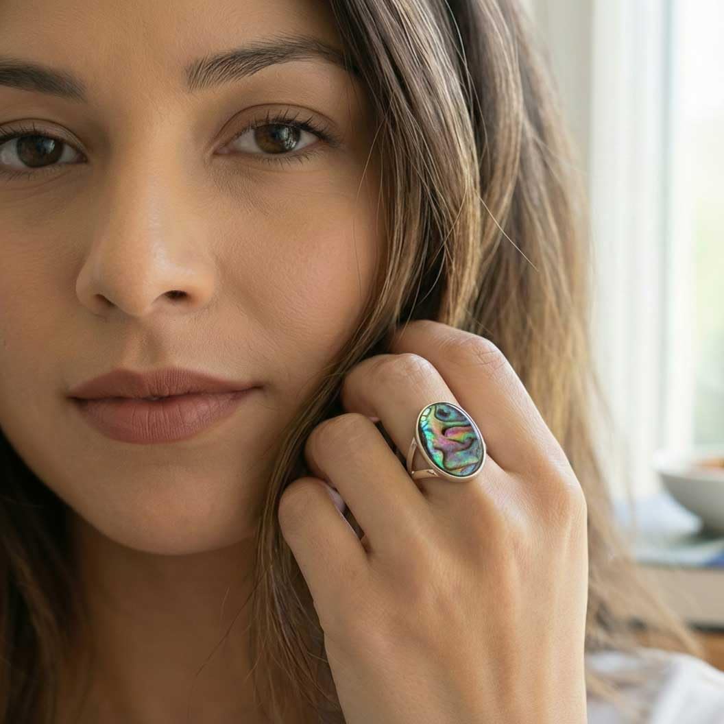 JEWELOPORIUM 925 Sterling Silver Overlay Handmade Jewelry Oval Labradorite, Rose Quartz, Crystal, Tiger Eye Chunky Natural Gemstone Boho Ring For Women