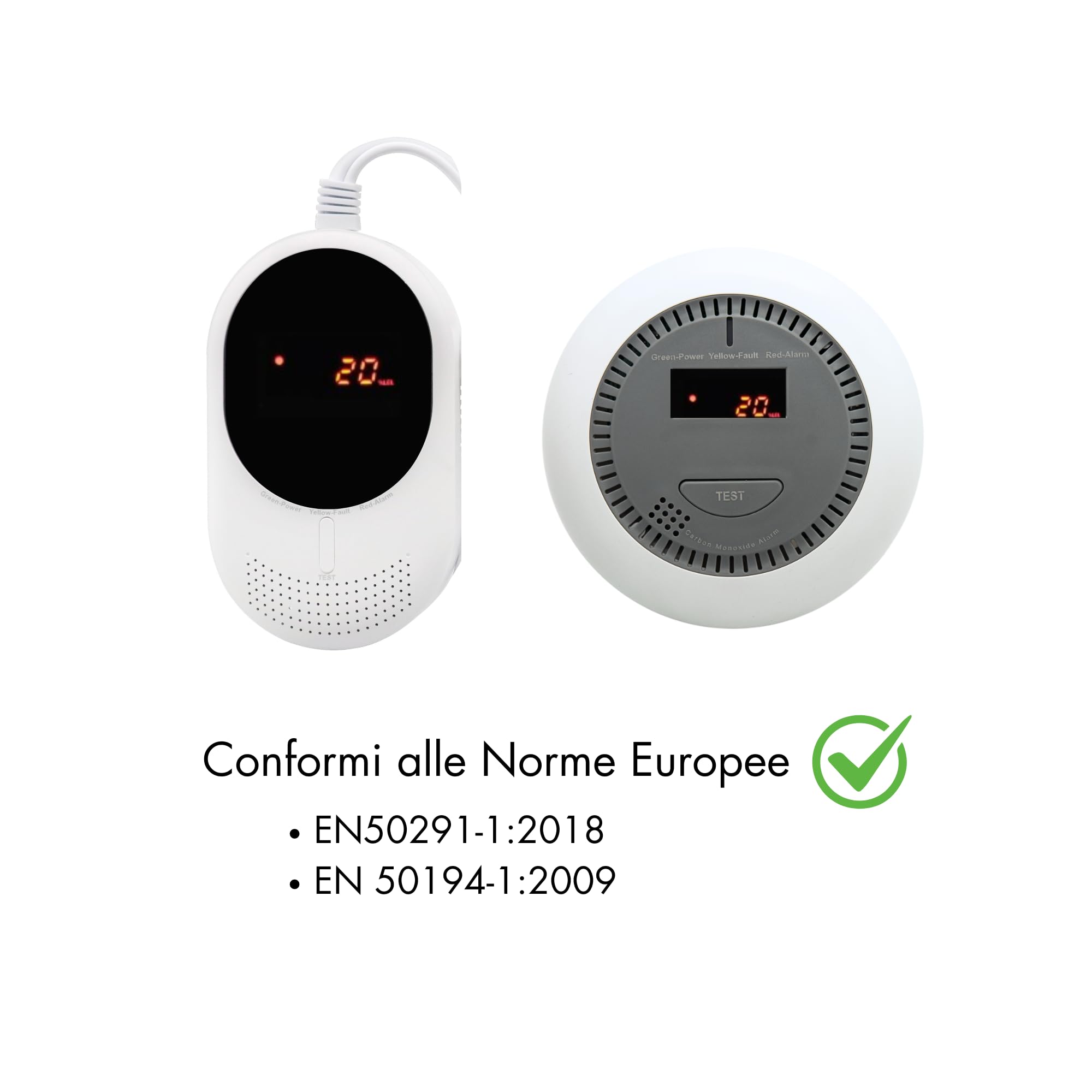 Rilevatore Wi-Fi di Gas e Monossido di Carbonio, Allarme Sonoro, Monitoraggio App Smart Life, Certificato EN50291 e EN50194 (Gas e Monossido di carbonio (CO))