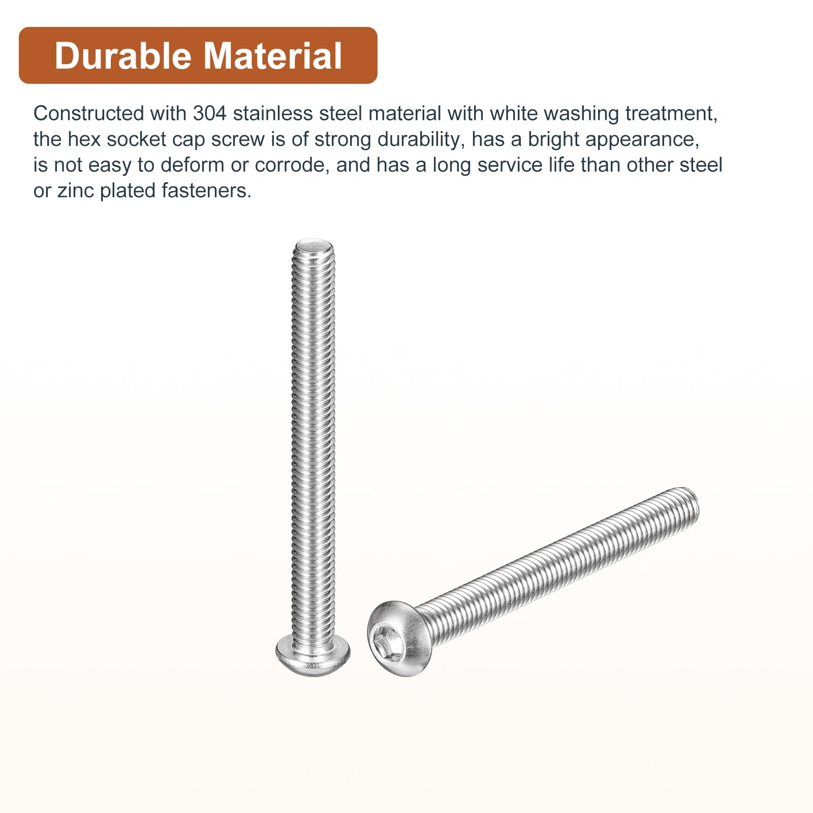 DTGN M6-1x60mm Button Head Socket Cap Screws - 10Pack - Good for Machine - 304 Stainless Steel 18/8 - Hex Drive Full Thread Fasteners - Image 3