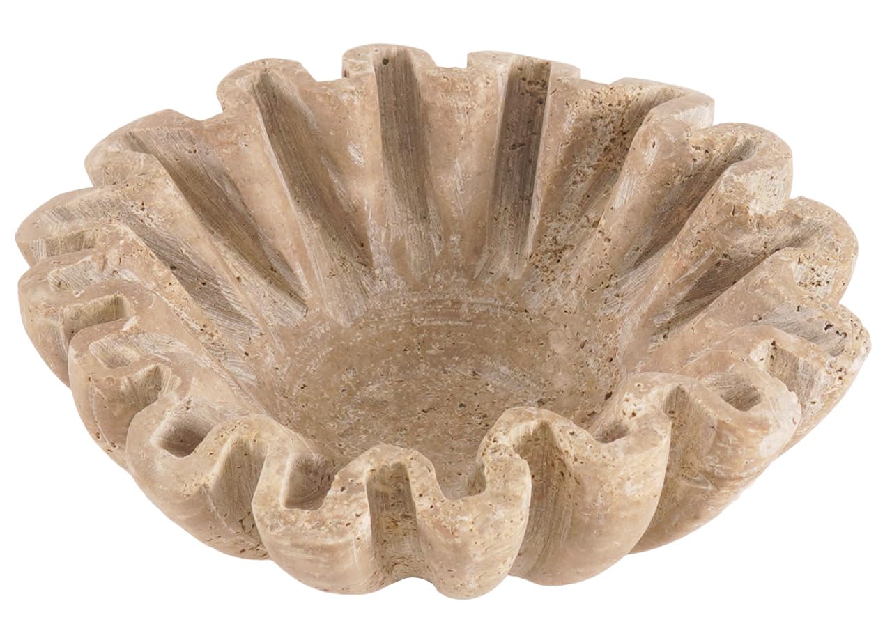 SPESHSTONES Travertine Ruffle Bowl 6 Inch Handmade Key Bowls for Entryway, Decorative Stone Bowl for Candy, Rings & Jewelry - Coffee Table Centerpiece for Vintage Home & Kitchen Décor