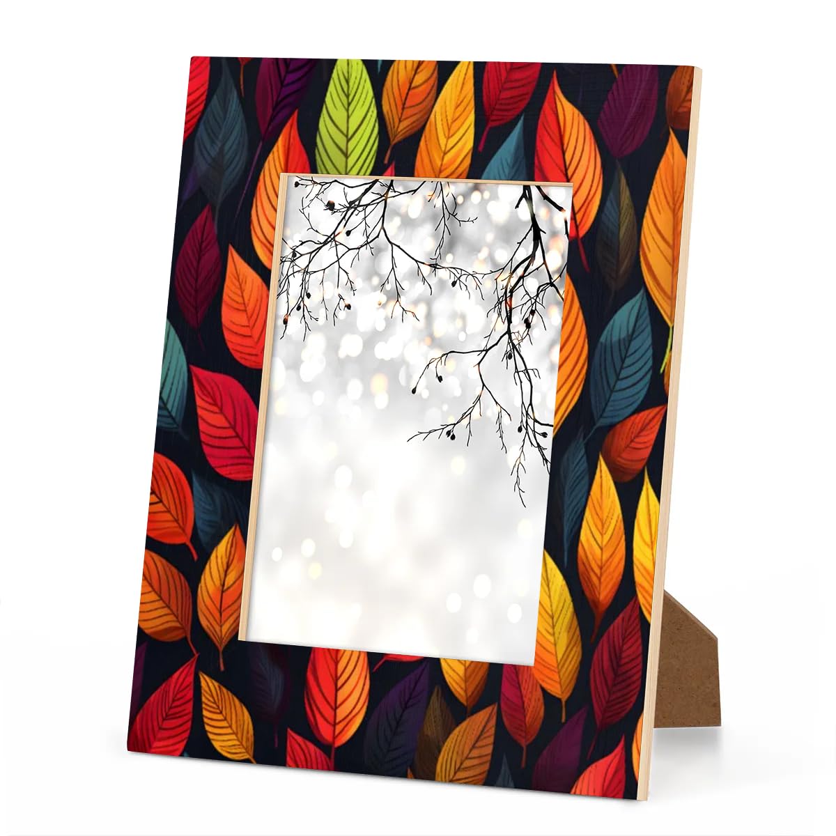 Fall Leaf Wooden Picture Frame 5x7 - Tabletop Or Wall Mount, Maple Leaf Design, Acrylic Cover (7.9"x9.9") - View #4