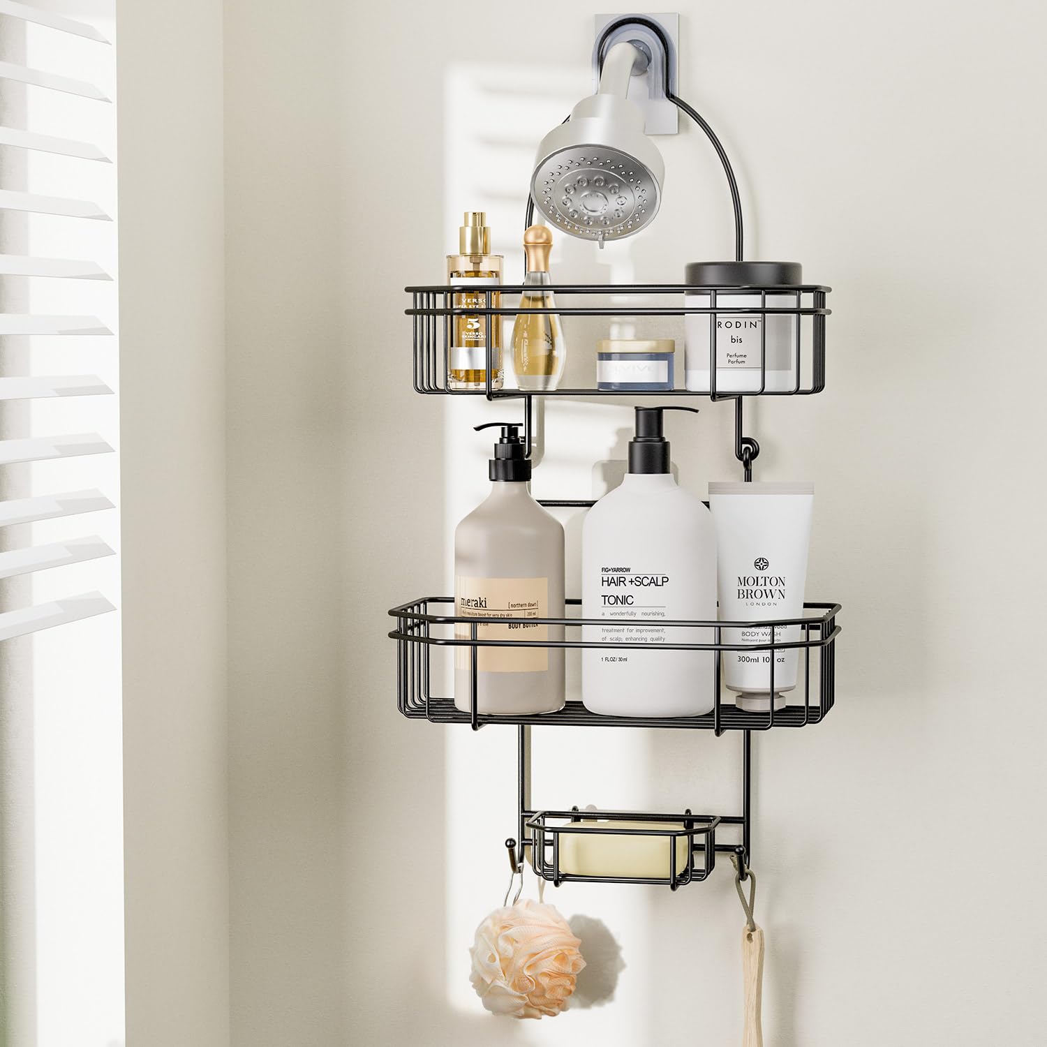 LEEDA 3-Tier Hanging Shower Caddy Extra-Length Rustproof Bath Shelves with Soap Basket Over Shower Head Rack for Shampoo