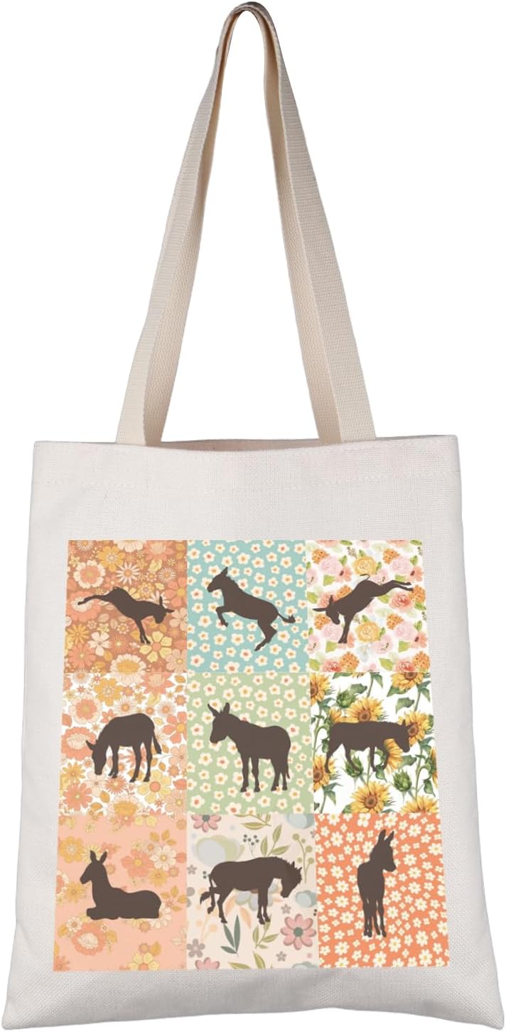 VAMSII Donkey Lover Gift Floral Donkey Design Tote Bag Donkey Farmer Owner Handbag Donkey Stuff Merch