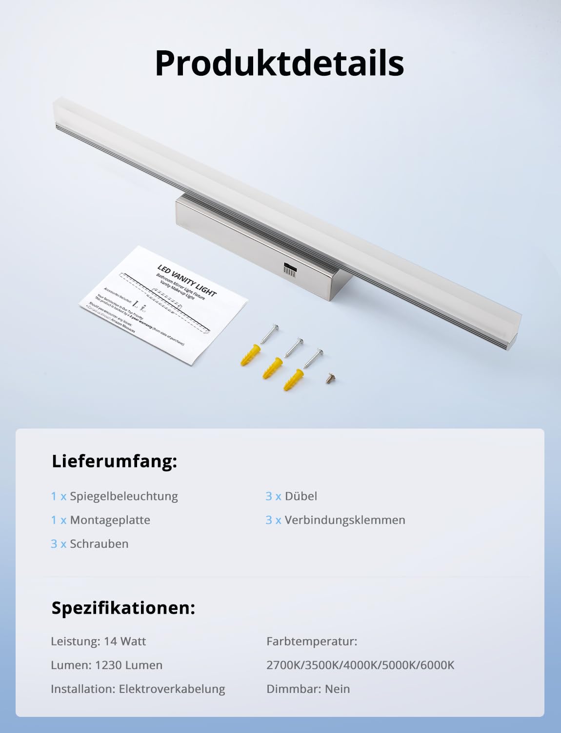 Combuh Spiegelleuchte Bad 60cm Spiegellampe Badezimmer LED Spiegelschrank Beleuchtung, Flexibeles Licht für Jeden Moment 5 Farbtemperaturen IP44 Lampe über Spiegel 230v Warmweiß Neutralweiss Kaltweiss
