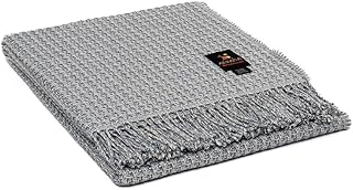 Peruvian Fantasy - Alpaca Wool Blend Throw Blanket Handwoven Soft Warm Special Design 63" x 52" (Blue Jean/Steel Blue/Ivory)