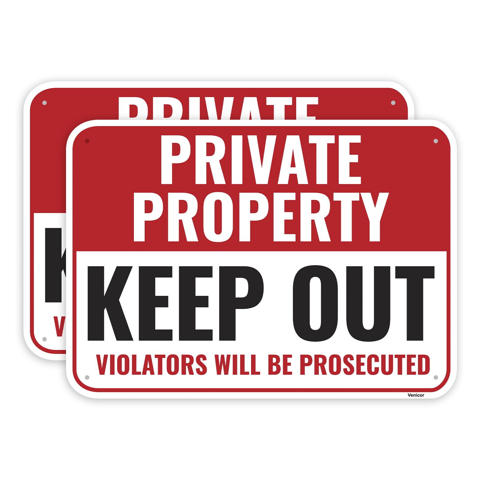 2PC Private Property Keep Out Signs, 14 x 10 Inches - Aluminum - Stay Out No Trespassing