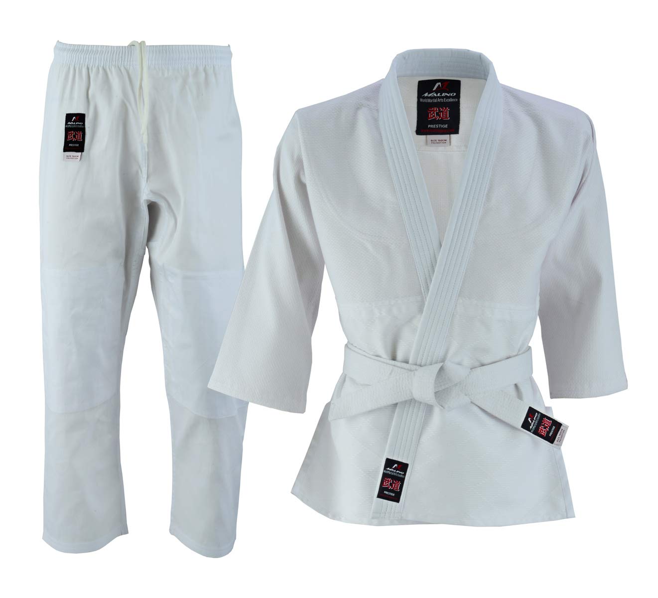 Malino Traje de Judo Gi para niños Uniforme de Poli-algodón 350Gsm Color Blanco tamaño 2/150