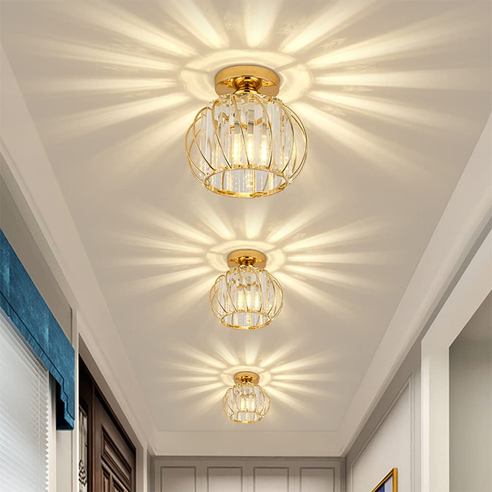Moderna in Cristallo,E27 Lampada da Soffitto a LED,Mini Lampadario in Cristallo per Cucina Sala da Pranzo Ingresso Corridoio Camera da Letto,La lampadina non è inclusa (oro)…