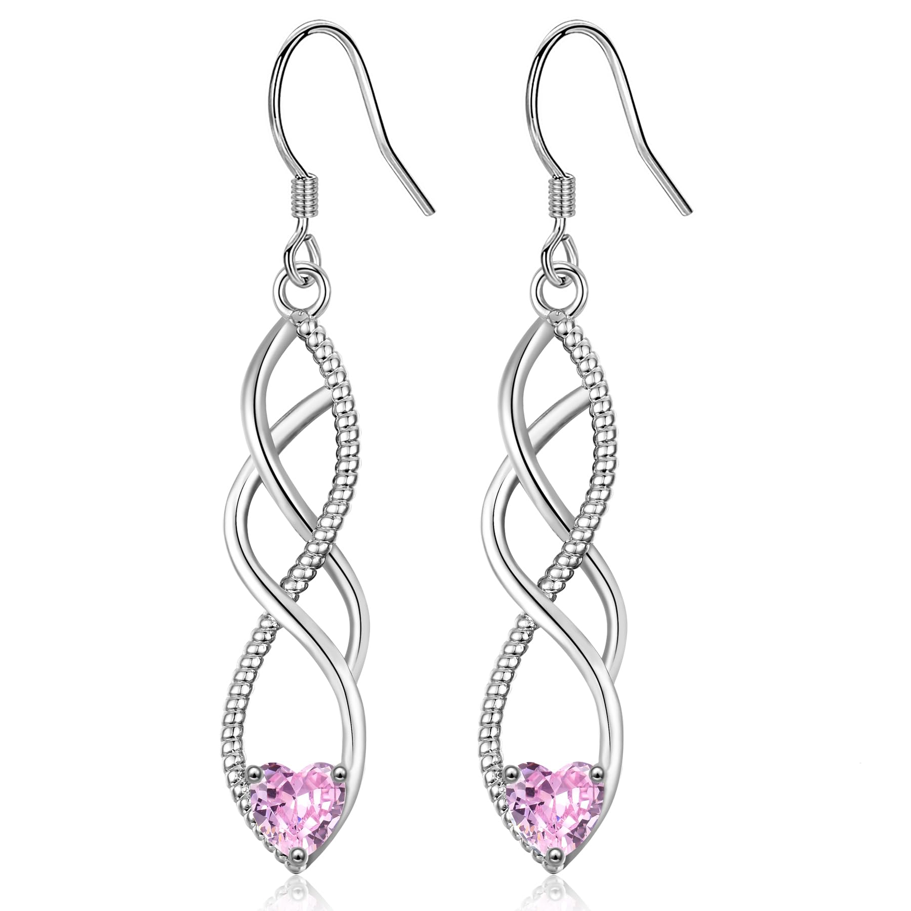 MASOP Ohrringe Silber 925 Hängend Unendlichkeitszeichen AAA Zirkonia Weiß/Rot/Blau/Grün/Rosa/Lila Herz Hängeohrringe Lange Infinity Ohrhänger Schmuck für Damen Frauen