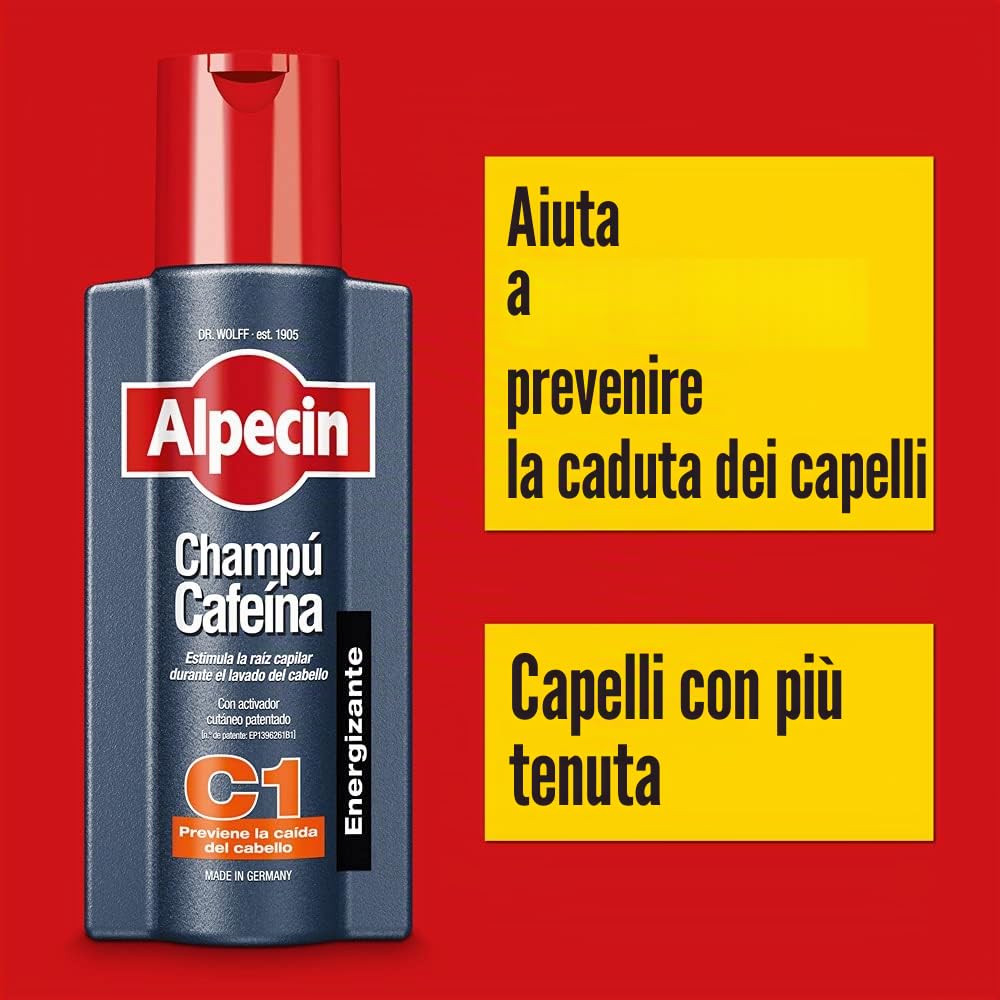 Alpecin Shampoo alla Caffeina C1 3x 250 ml | Shampoo anticaduta uomo con caffeina | Trattamento per la caduta dei capelli