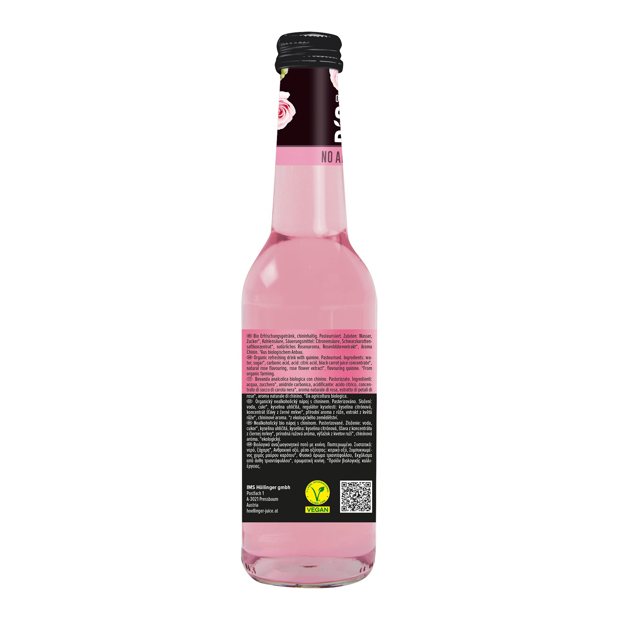Höllinger Rose Tonic Bio, Bevanda Analcolica Frizzante, Bottiglia di Vetro, Confezione da 12 x 330ml, Fiori Spumeggianti