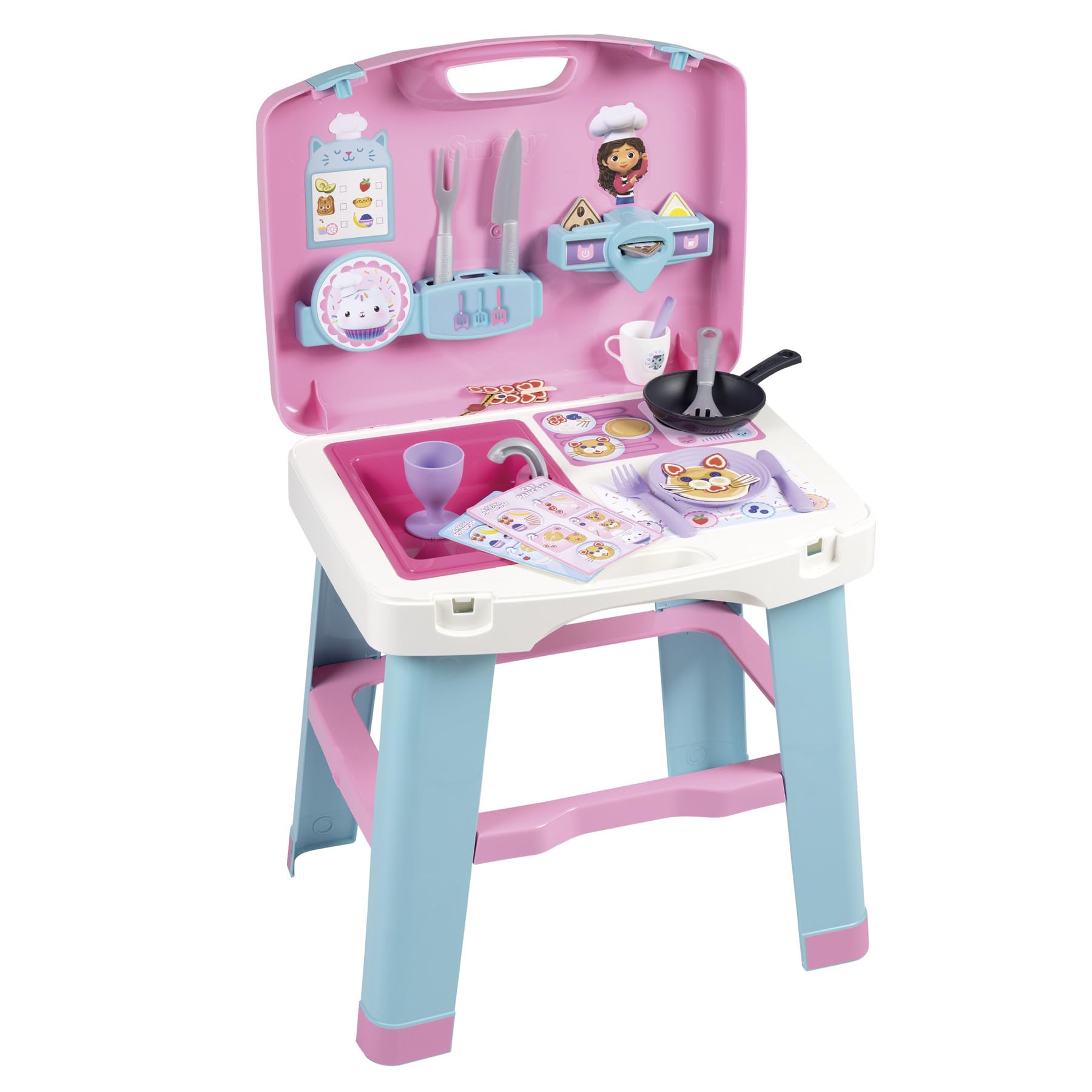 Smoby Gabby's Dollhouse Mobile Play Kitchen (43 x 35 x 76 cm) - With 13 Accessories - For Children Aged 3+