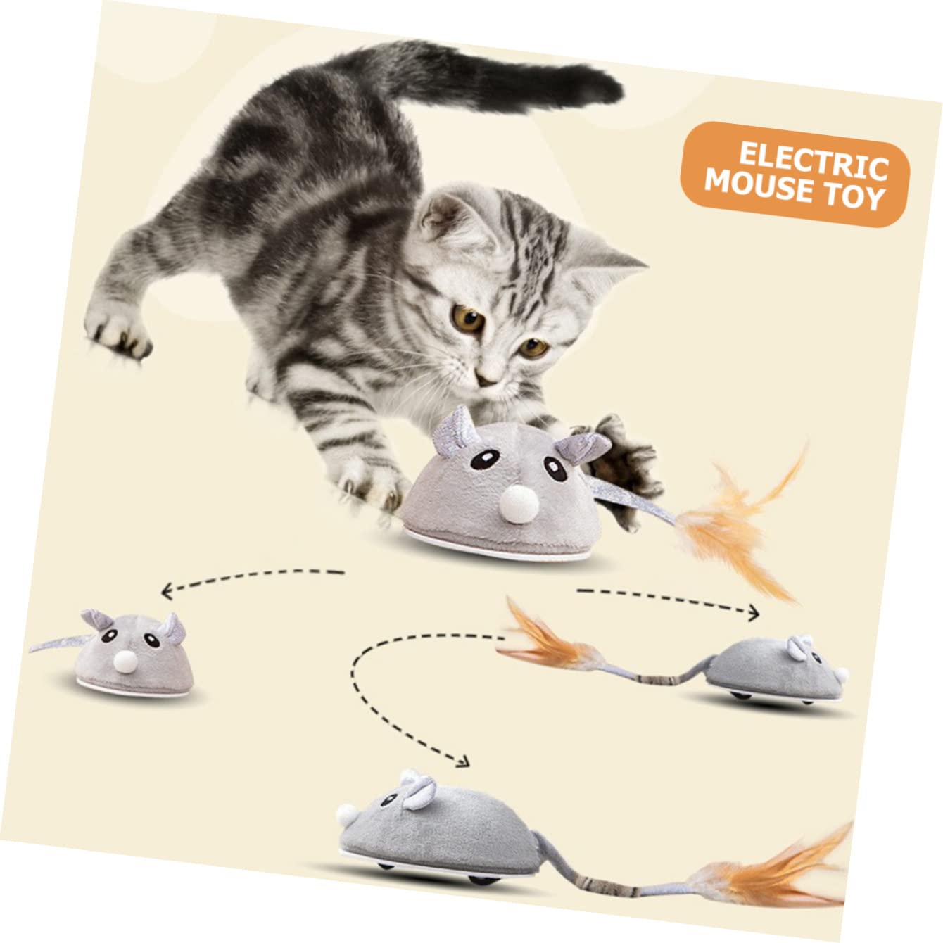 Mipcase 4pièces Souris Électrique Rechargeable pour Chats Jouet Interactif avec Queue Agitée Et Sons Réalistes Amusant pour Jeu Autonome Et à Intérieur