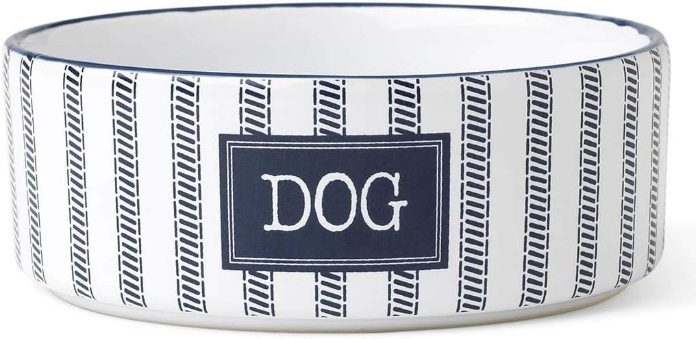 PetRageous 16032 Country Style Stoneware Dog Bowl 5-Inch Diameter and 2-Inch Tall Bowl with 2-Cup Capacity and Dishwasher and Microwave Safe for Small Dogs, White (Pack of 2)