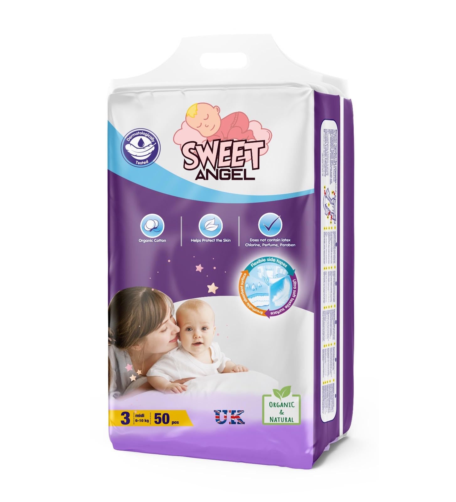 Sweet Angel Baby Diaper โMidi Size 3 (6-10kg) โ 50 Pieces per Pack