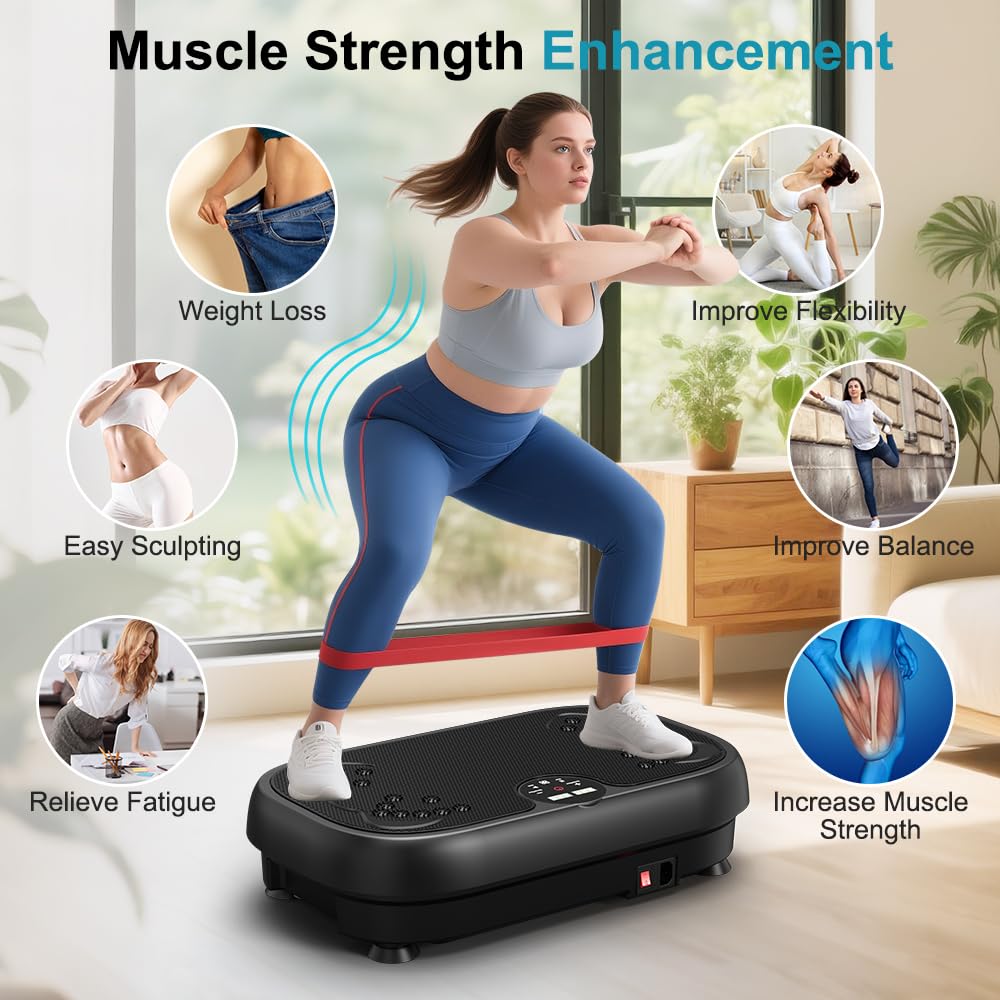 Attrezzo fitness maturo con piastra vibrante, piattaforma fitness per tutto il corpo, vassoio vibrante, drenaggio linfatico, agitazione per la perdita di peso, brucia grassi con 2