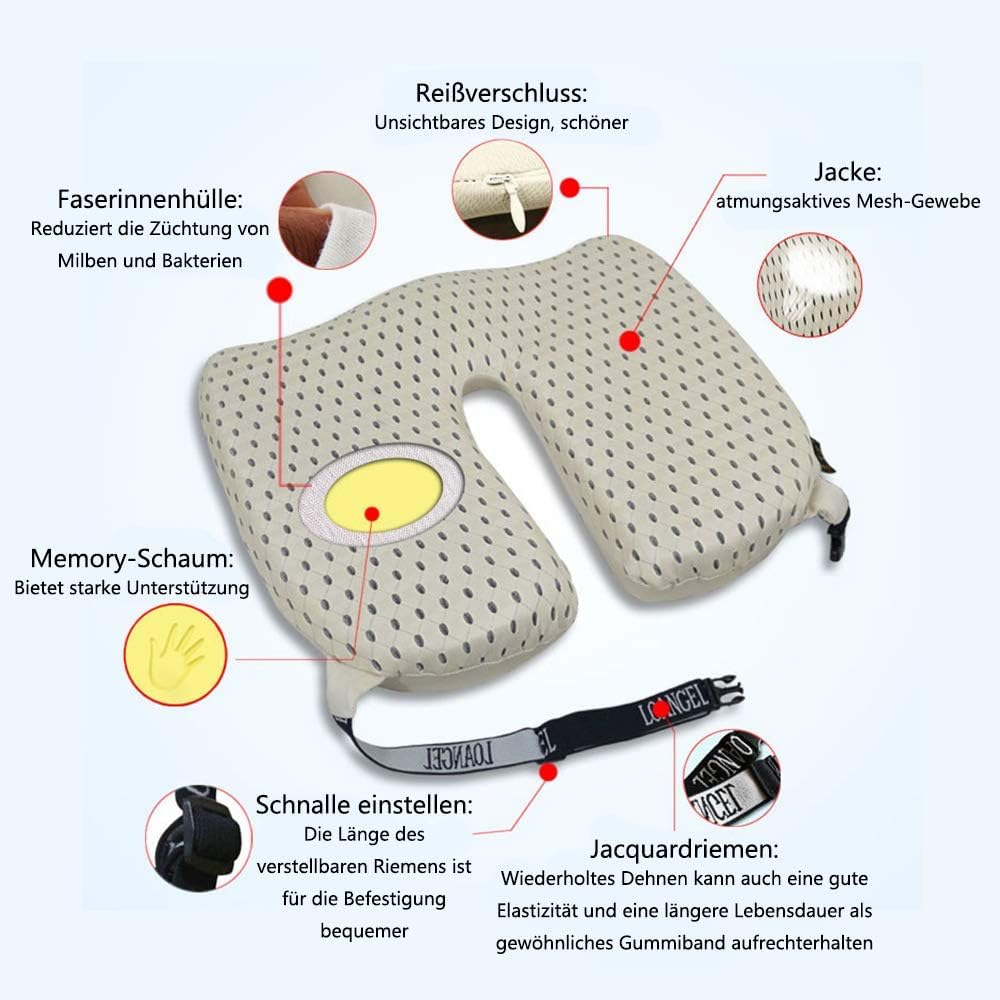Cojín ortopédico Con soporte Lumbar y reposacabezas, cojín ergonómico para Silla, espuma viscoelástica, ciática, hemorroides y alivio del Dolor de espalda, para asiento de coche (Black)