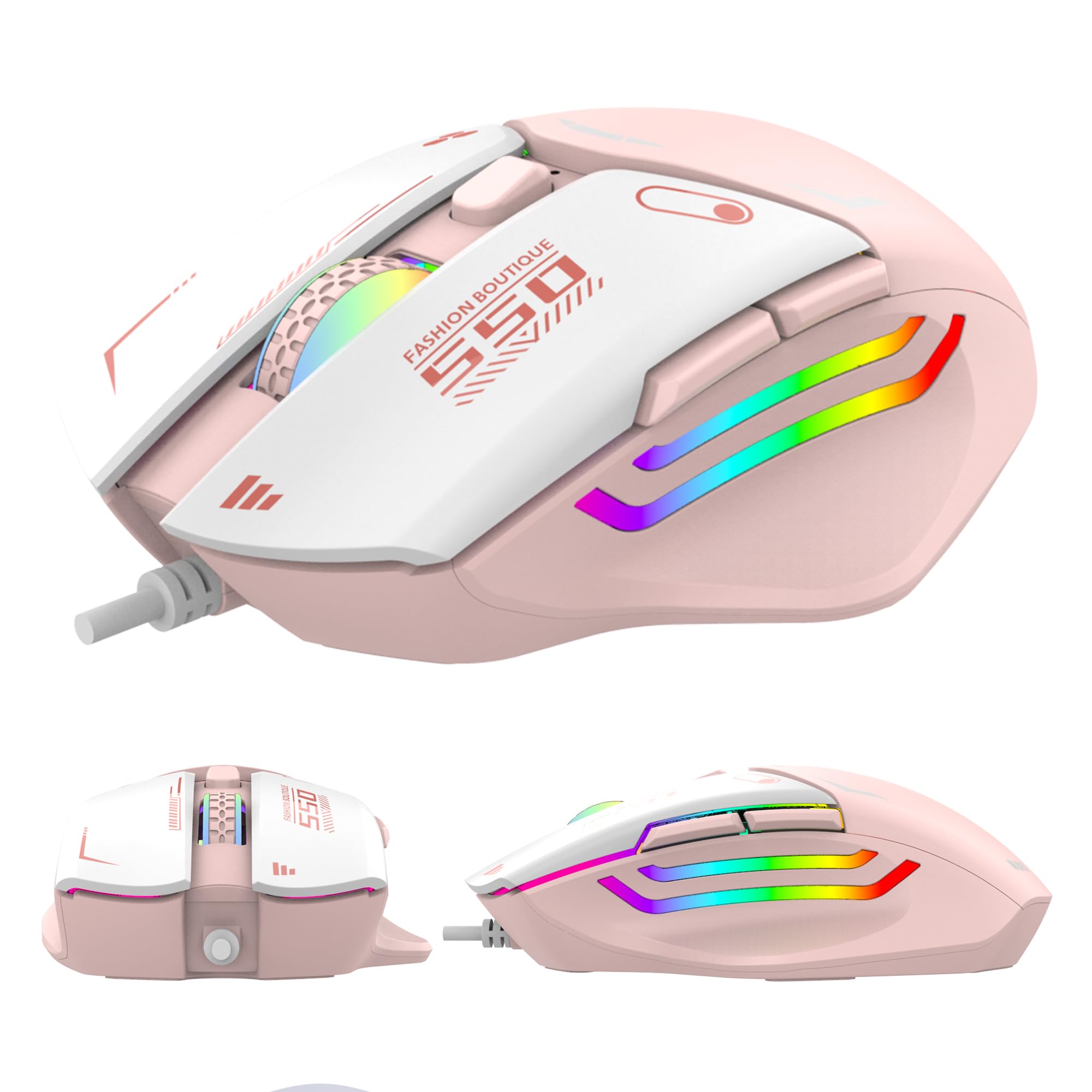 Amazon | 【横トナ】 有線ゲーミングマウス ピンク RGBカラーに光る  