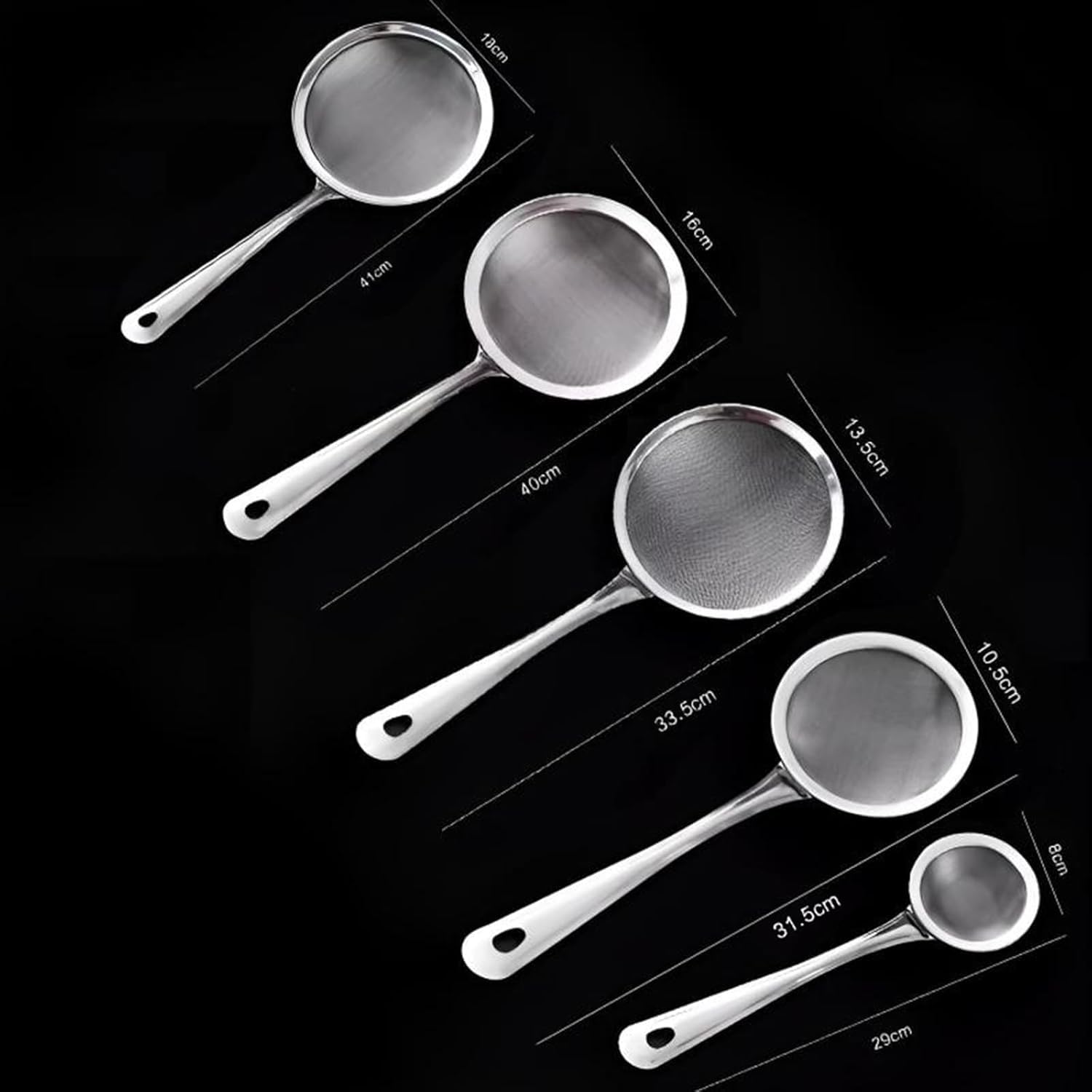 5 Stück Küchensieb Feines Netz, Edelstahl Mehlsieb Siebe, 5 Größen Sieb Küche Metall Sieb Edelstahl Zum Abtropfen Und Spülen, 8/10.5/13.5/16/18cm