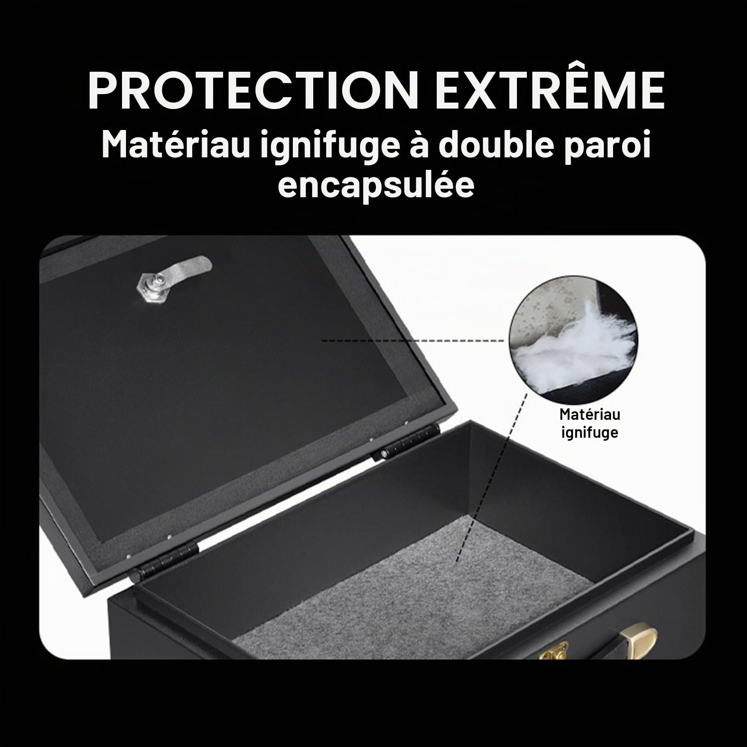 Boîte à documents ignifuge avec serrure à clé et poignée,coffre fort anti feu,coffre de sécurité portable en métal résistant au feu, étanche, pour argent, médicaments, documents A4