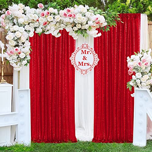 JYFLZQ Telón de lentejuelas rojo 4x10ft 2 paneles miniatura 2