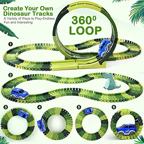 image for MOFIR Dinosaur Toys Race Tracks for Kids, 360° Route Race Car Flexibl