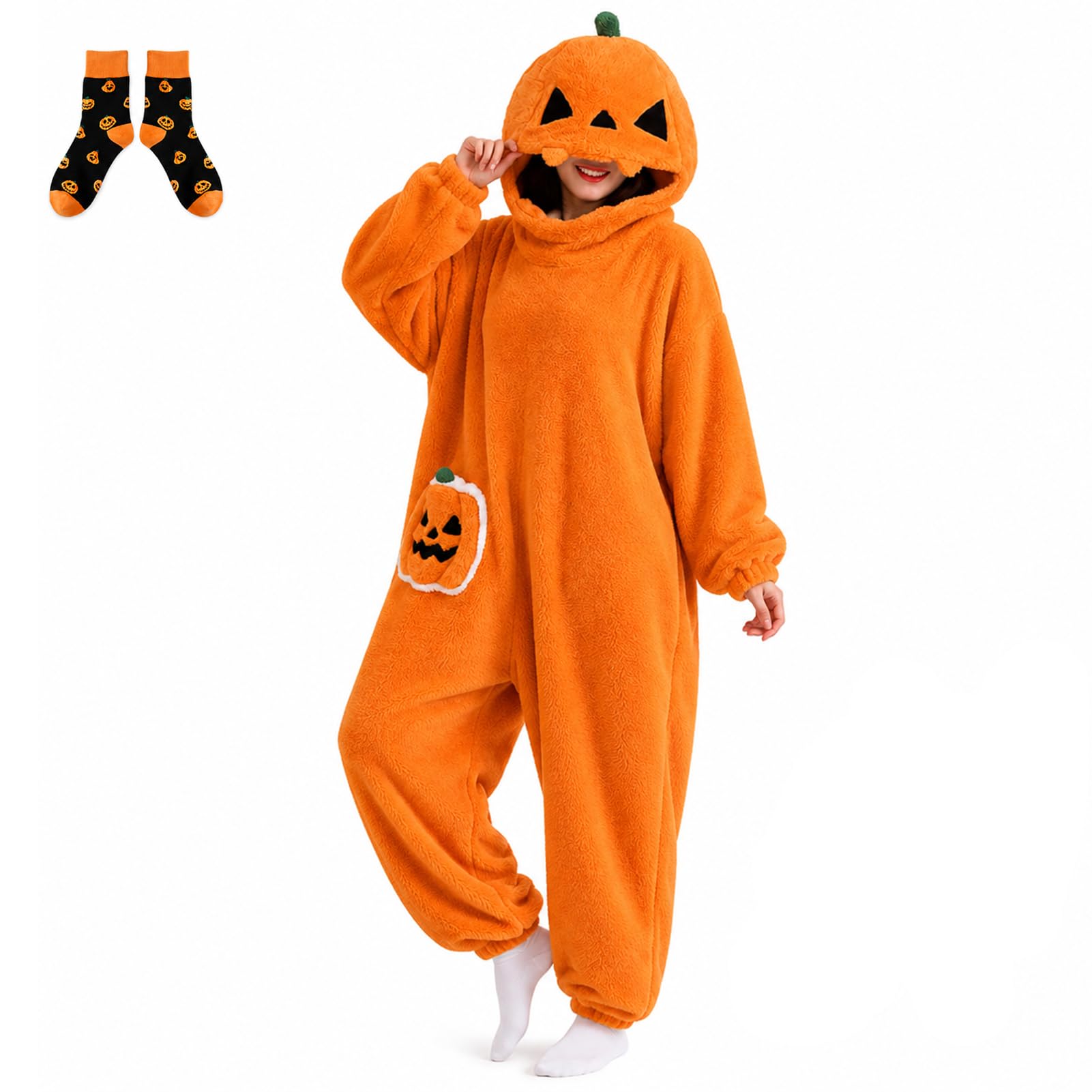 Disfraz de calabaza para adultos, pijama de felpa con capucha para Halloween