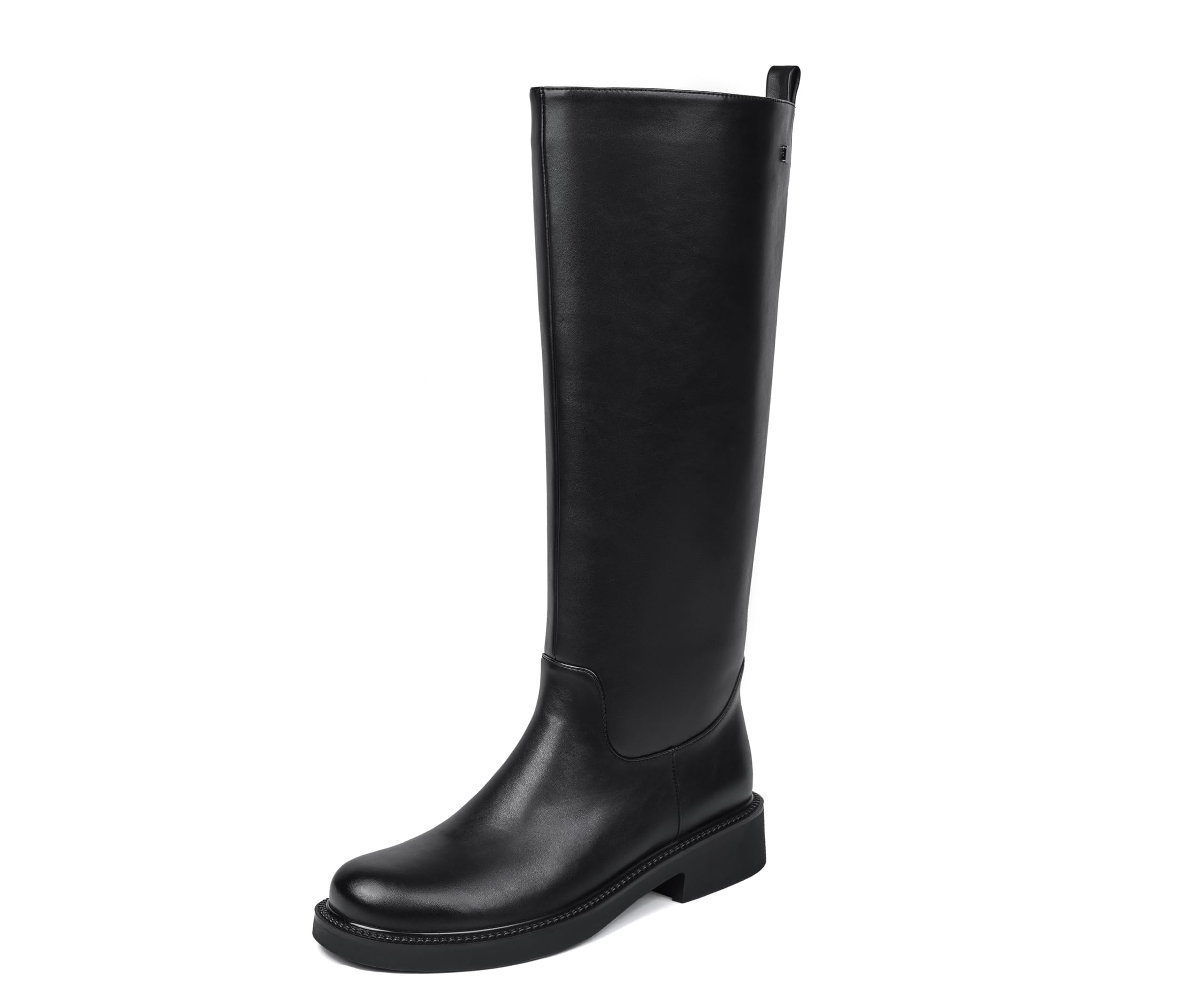 Womens Chelsea Boots Chunky Heels Inside Zipper Tall Boots Daily Comfortable Dressy Black Knee High Boots for Women