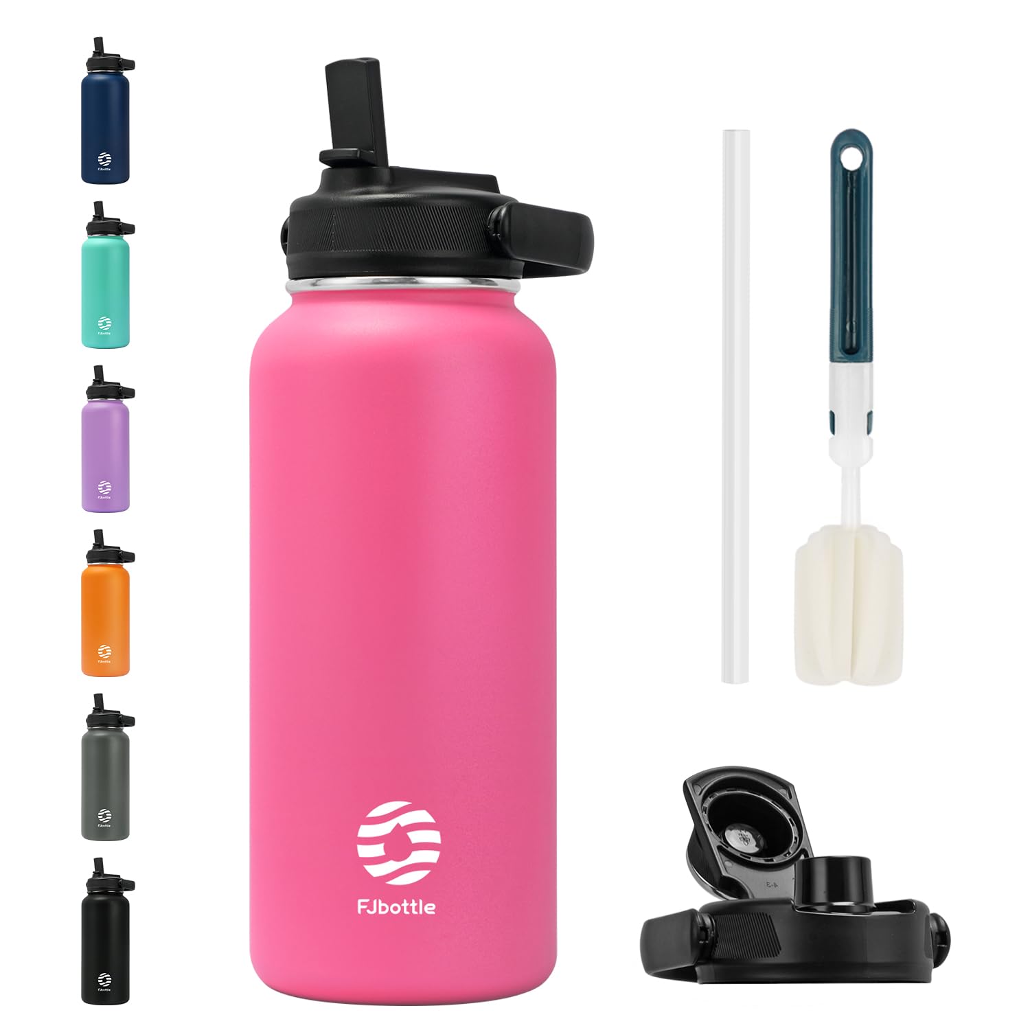 Fjbottle Replacement Straw Lid - Compatible With 14oz To 64oz Wide Mouth Water Bottles (1 Pack)