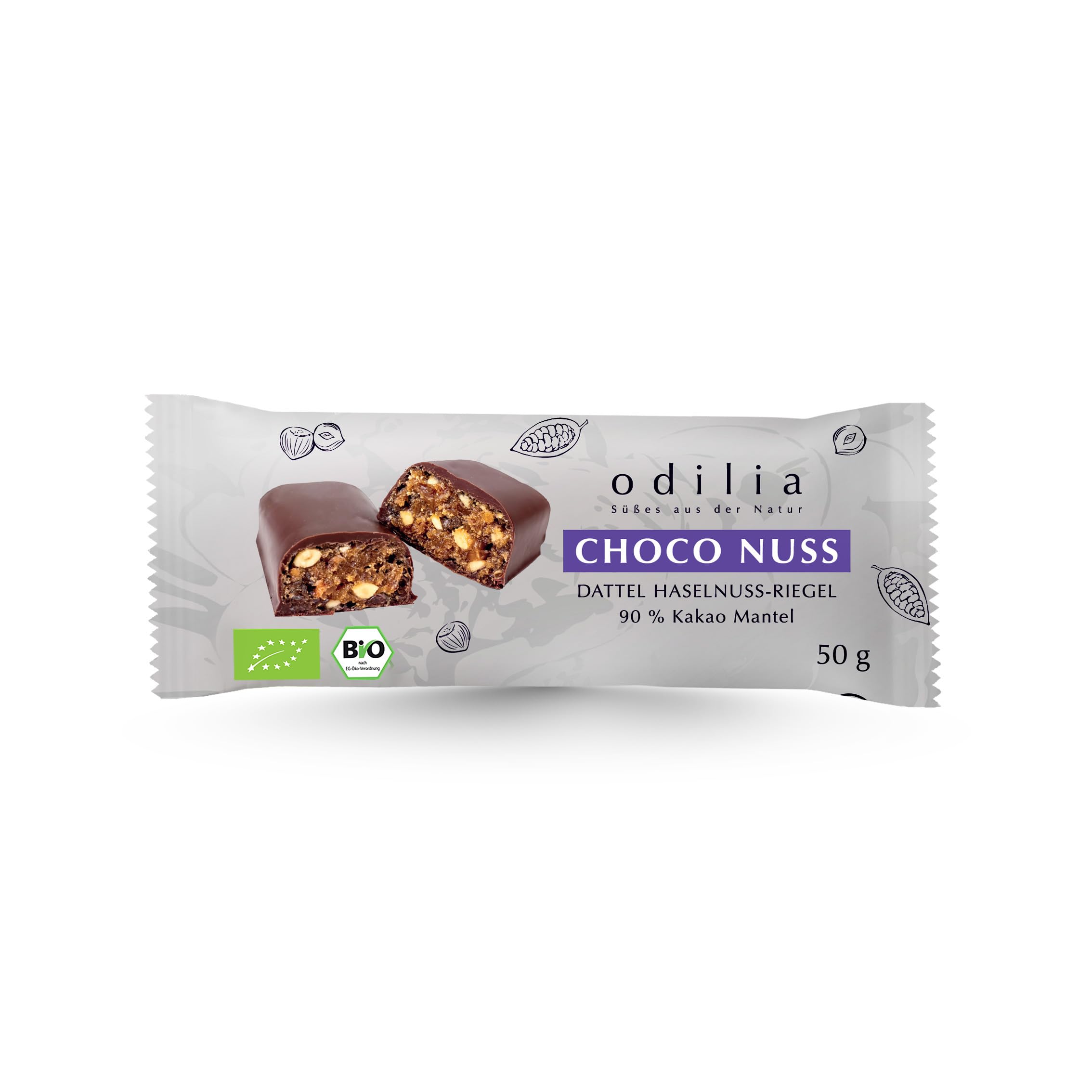 Odilia | Choko-Nuss | Bio Dattel Haselnussriegel | Veganer Energie-Snack mit Kakao | 100% natürliche Zutaten – Erhältlich