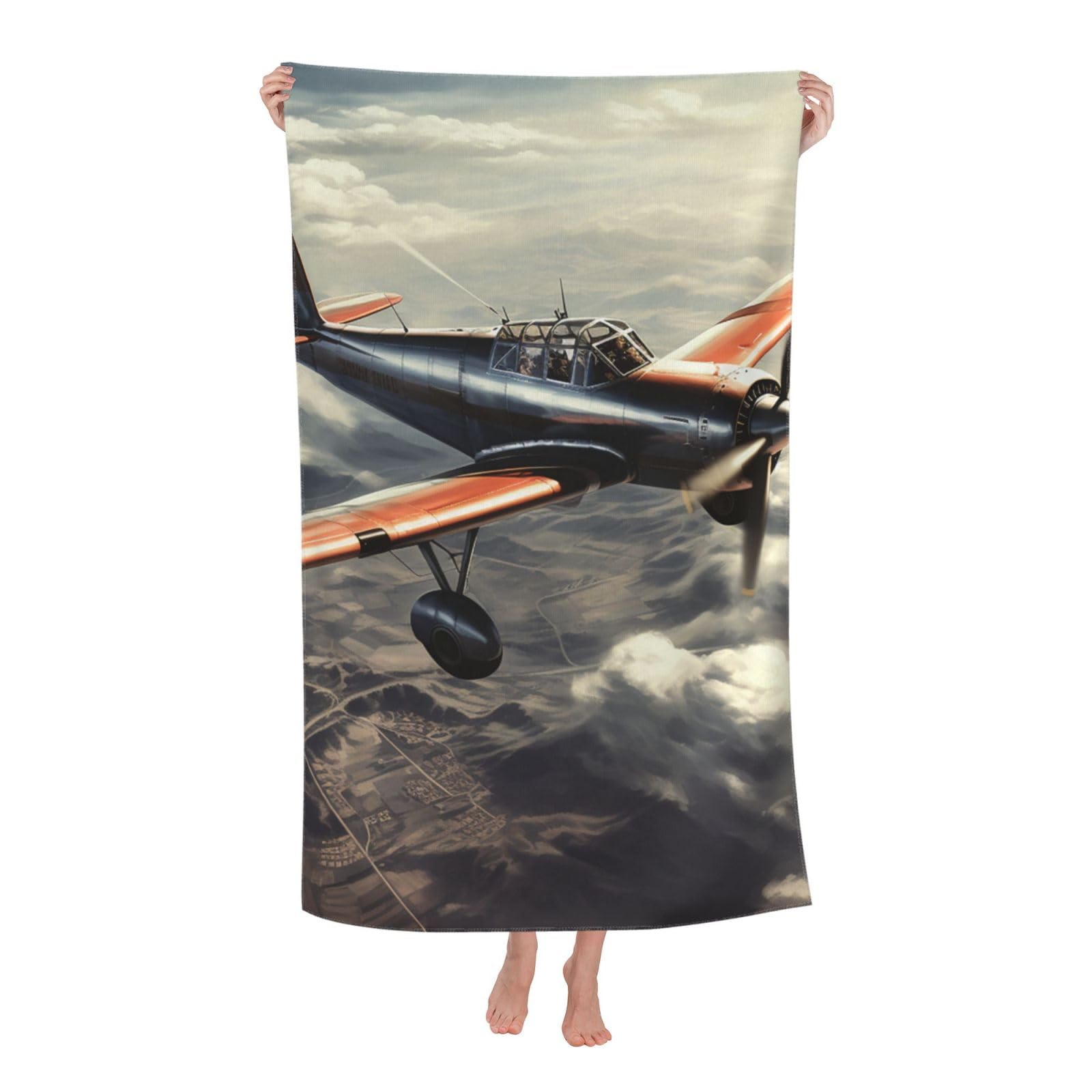 FodPand Retro Airplane Beach Towel Oversized 52 x 32 in Sand Free Pool Swim Towels for Adult Travel Blanket Lightweight Quick Dry Absorbent Bath Towels Cruise Vacation Accessories