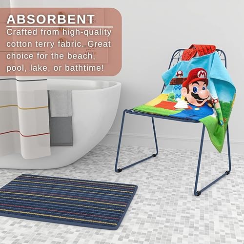 Miniatura 4 de Franco Super Mario Poncho de toalla con capucha para niños, para playa, piscina, baño, campamento, 24 x 22 pulgadas, algodón absorbente, (producto