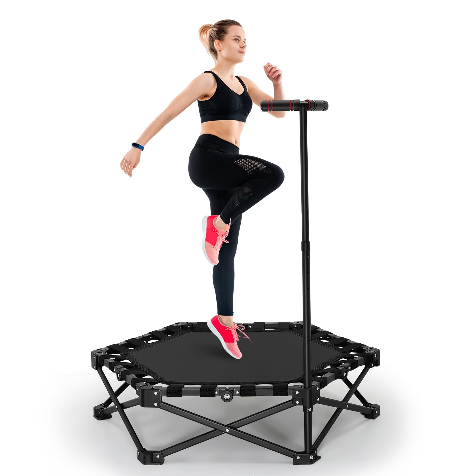 Mini trampolino pieghevole da 150 kg, trampolino fitness da 102 cm, maniglia in schiuma regolabile, trampolino elastico stabile e silenzioso per allenamento indoor/outdoor per adulti
