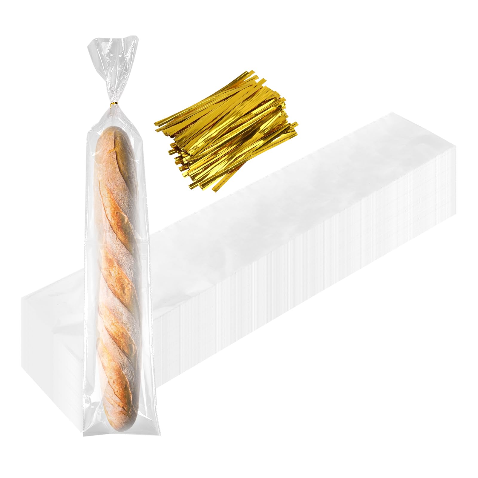 PINGEUI 200 Pack Plastic Bread Bags with Ties, 27.5x6 Inch Long Loaf Bread Bags Clear Baguette Bag for Homemade Bread