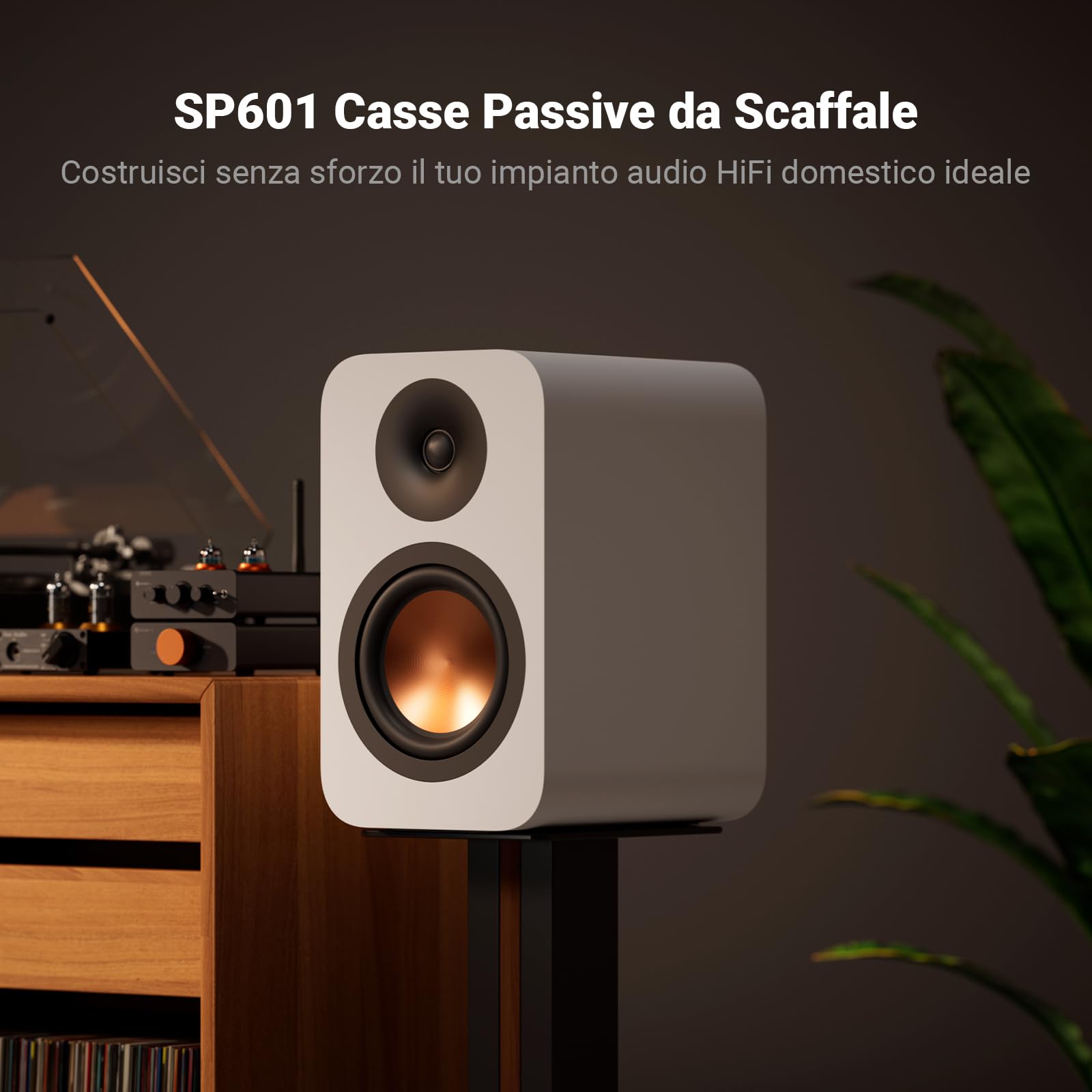 Fosi Audio SP601 Casse Passive da Scaffale, 4Ω 160W Altoparlanti Stereo HiFi con Woofer Composito HybridCone da 6,5" e Tweeter a Cupola in Seta da 1,5" per Home Theater/Sala d'Ascolto (Coppia)