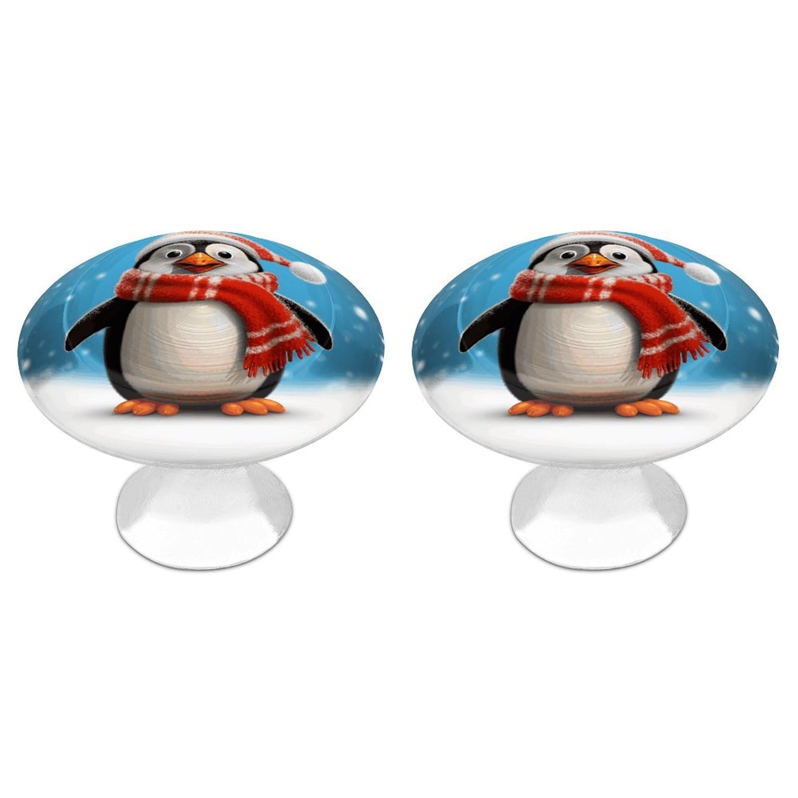 FekiLoot Christmas Funny Penguin Cabinet Knobs Personality Stainless Steel Round Drawer Handles Circle Modern Cabinet Handles Drawer Knobs for Kitchen Dresser Bathroom Cupboard Furniture