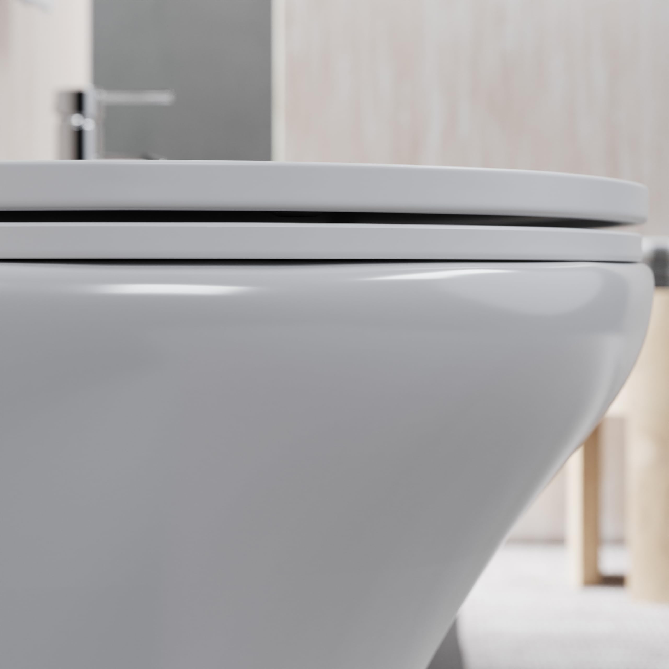 Sanitaria de cerámica suspendida maceta bidé Rimless blanco brillante asiento suave cierre cierre ralentizado Mod. Nassau