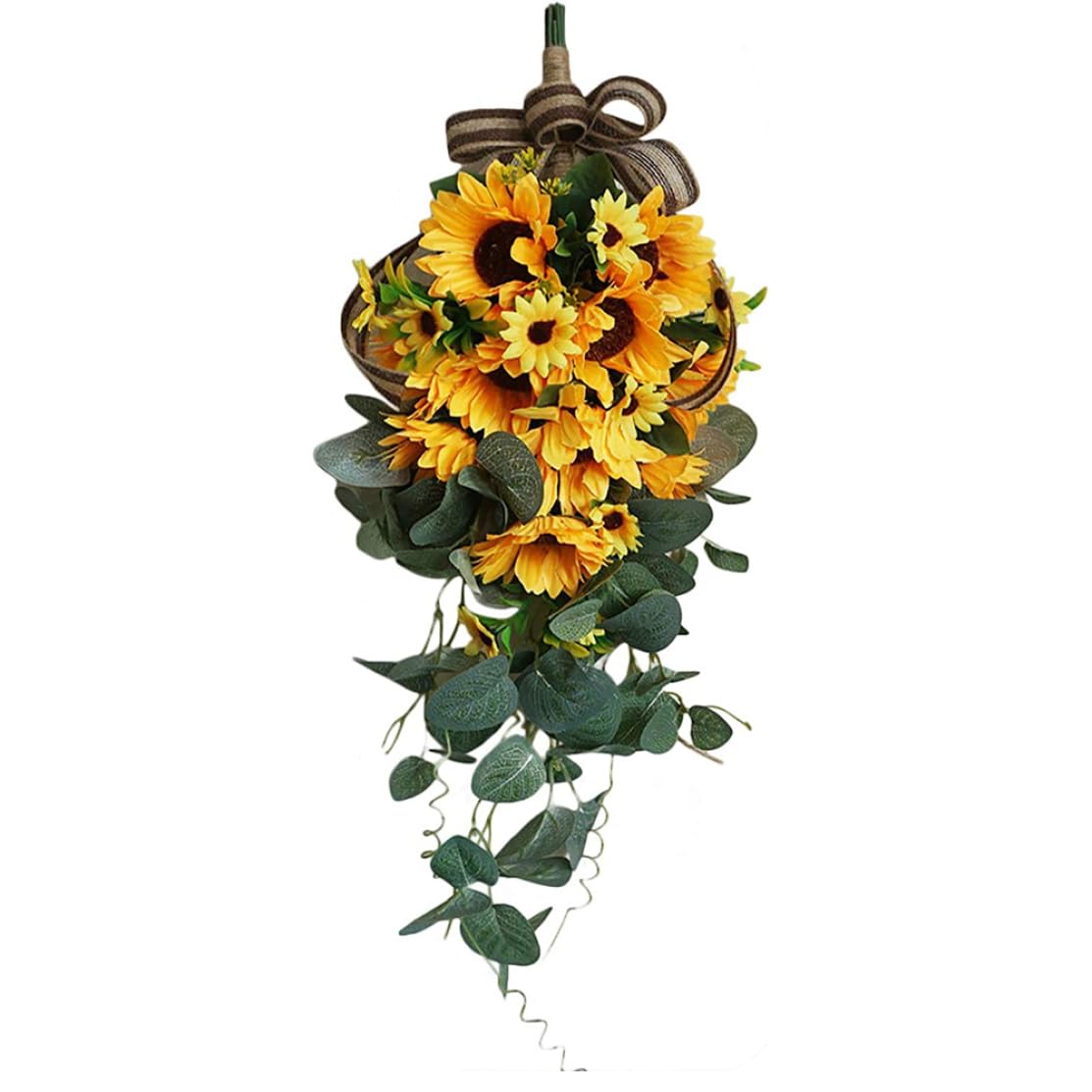 Artificial Sunflower Wreath Sunflower Bouquet Spring Sunflower Swag Summer Teardrop Wreath Wall Hanging Simulation Bloom Floral for Home Party Window Front Door Wedding Decoration 18.9 inchA