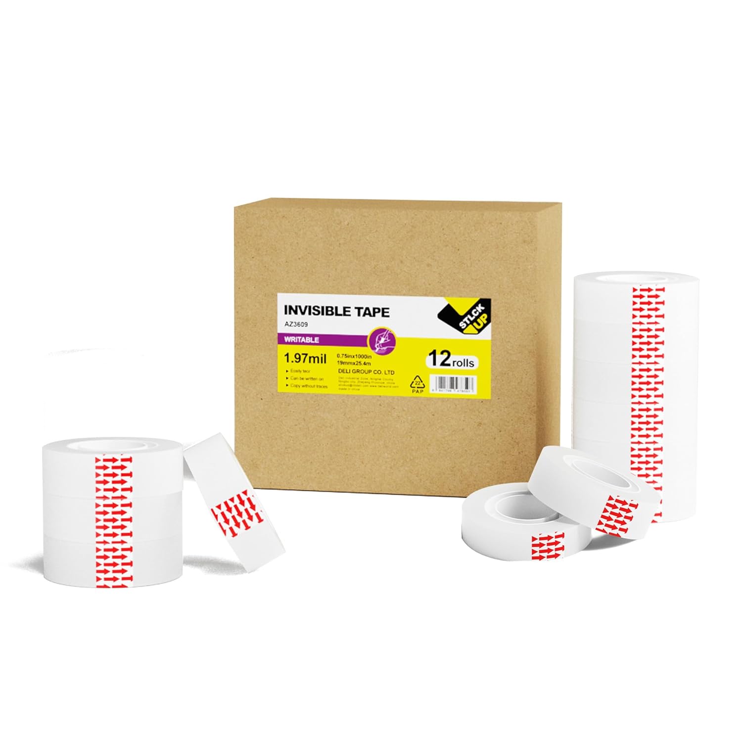 12 Rolls Invisible Tape Refills Easy Tear, Matte-Finish Bulk Tape Writable, Clear Magic Tapes Home School for Labeling Gift Wrapping Scrapbook, Compatible with Tape Dispenser, 3/4 x 1000 Inches