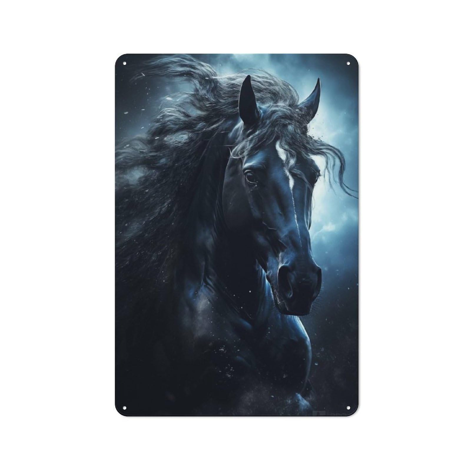 Junmoney Style-3 Black Stallion Portrait Vintage Tin Sign 30X20cm For Dining Room Or Kitchen, For Themed Interiors In Kitchens And Dining Spaces