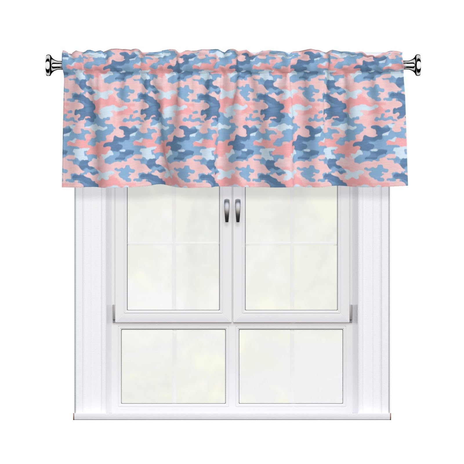Woshuwo Pink And Blue Camo Valances For Windows Rod Pocket Window Treatment Short Curtains For Kitchen Living Room Bedroom Decor 54x18in