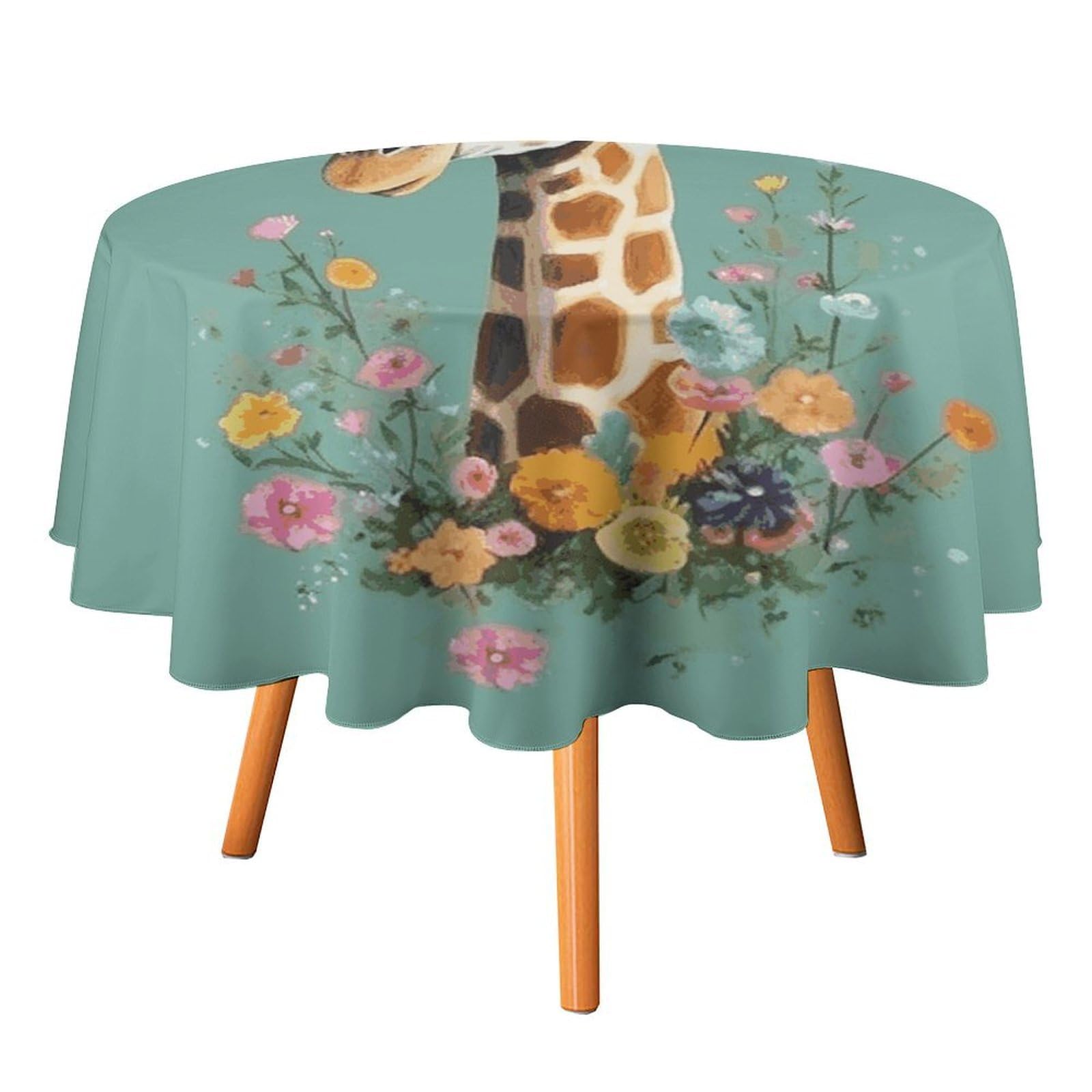 Fekiloot Style Giraffe With Flowers Round Tablecloth - Heavy Duty And Washable,Polyester Decorative Fabric Table Cover,Tablecloths For Kitchen Dining, Wedding, Birthday Party36x36in